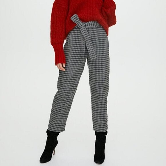 Aritzia Wilfred Tie Front Belt Plaid Pants Cropped High Rise Waisted Trousers - Picture 15 of 15